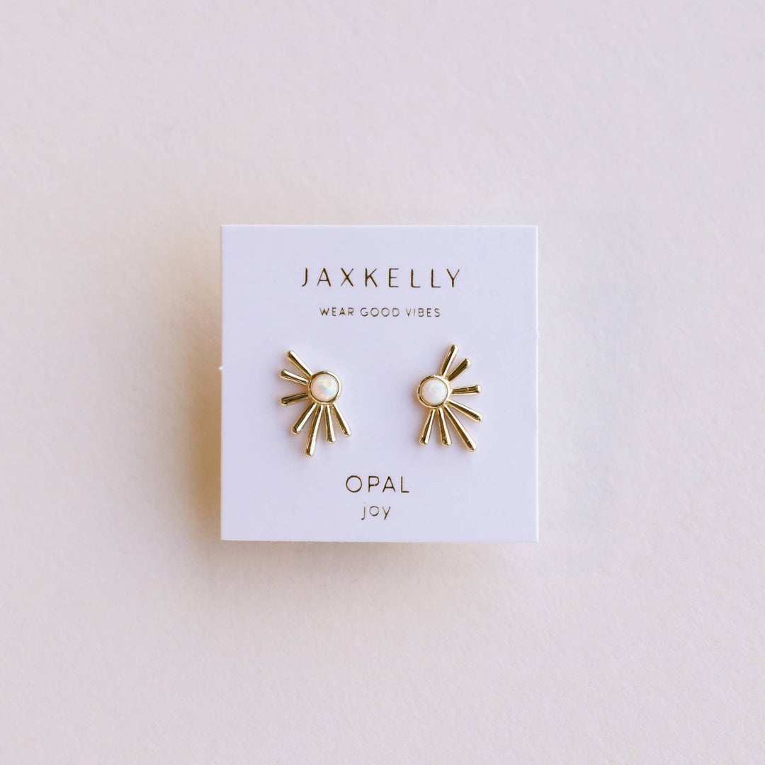 Sun Ray White Opal Gold Earrings - Merry PigletsJaxKelly