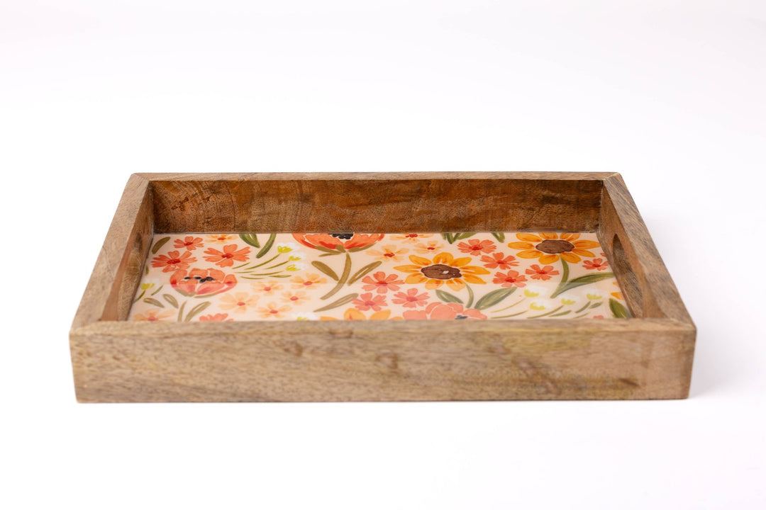 Sunny Poppies Mango Wood Tray - Merry PigletsElyse Breanne Design