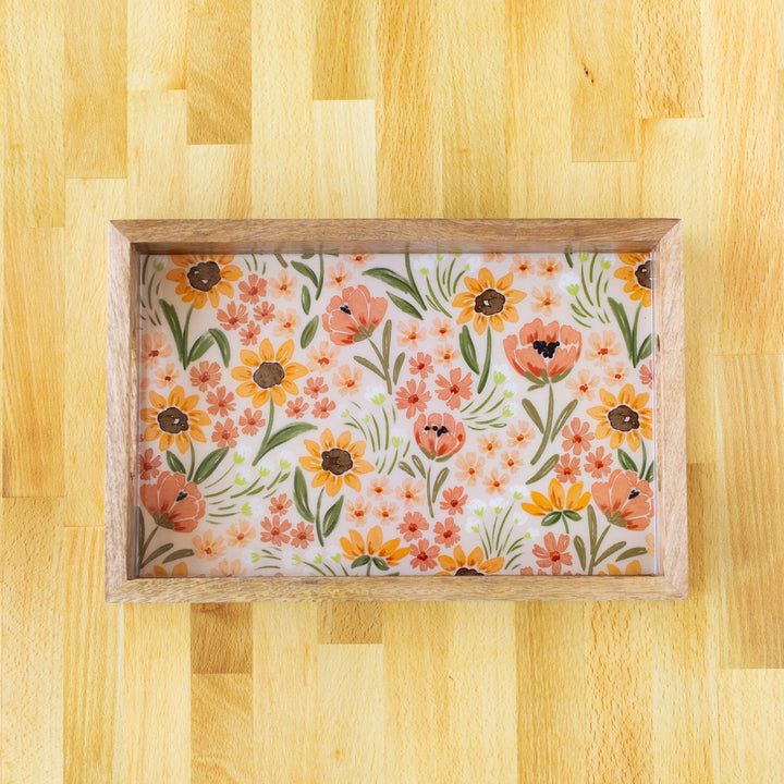 Sunny Poppies Mango Wood Tray - Merry PigletsElyse Breanne Design
