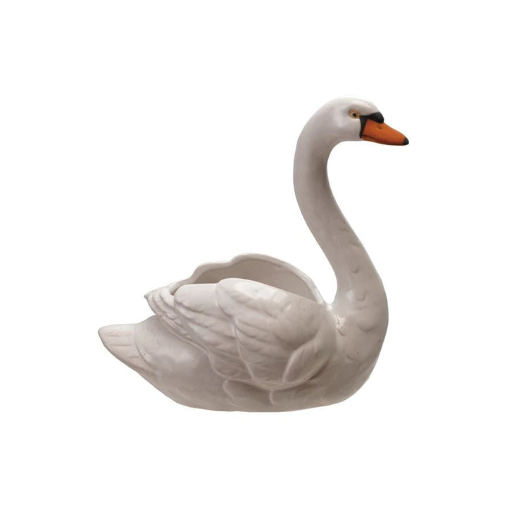 Swan Stoneware Planter - Merry PigletsCreative Co - Op