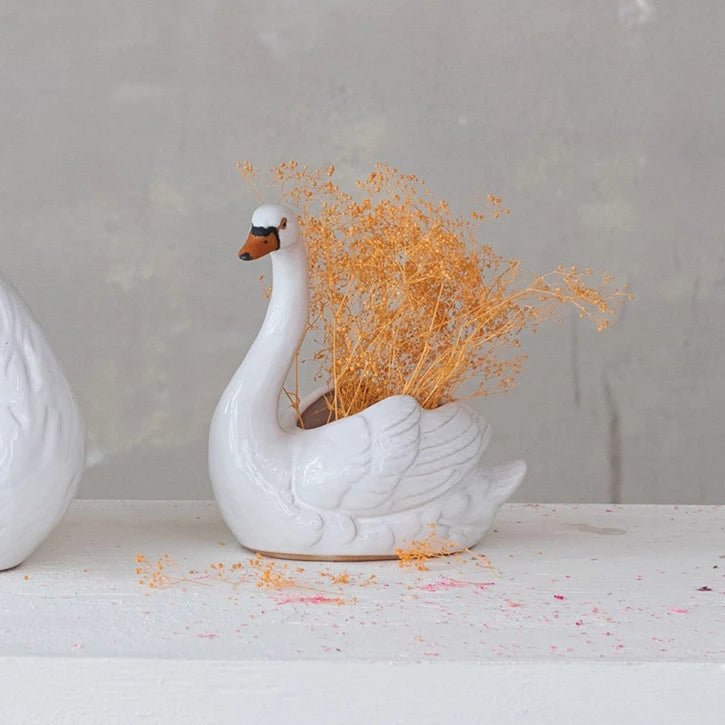 Swan Stoneware Planter - Merry PigletsCreative Co - Op