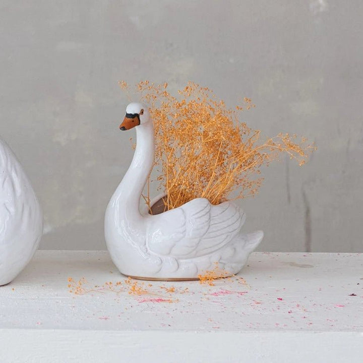 Swan Stoneware Planter - Merry PigletsCreative Co - Op