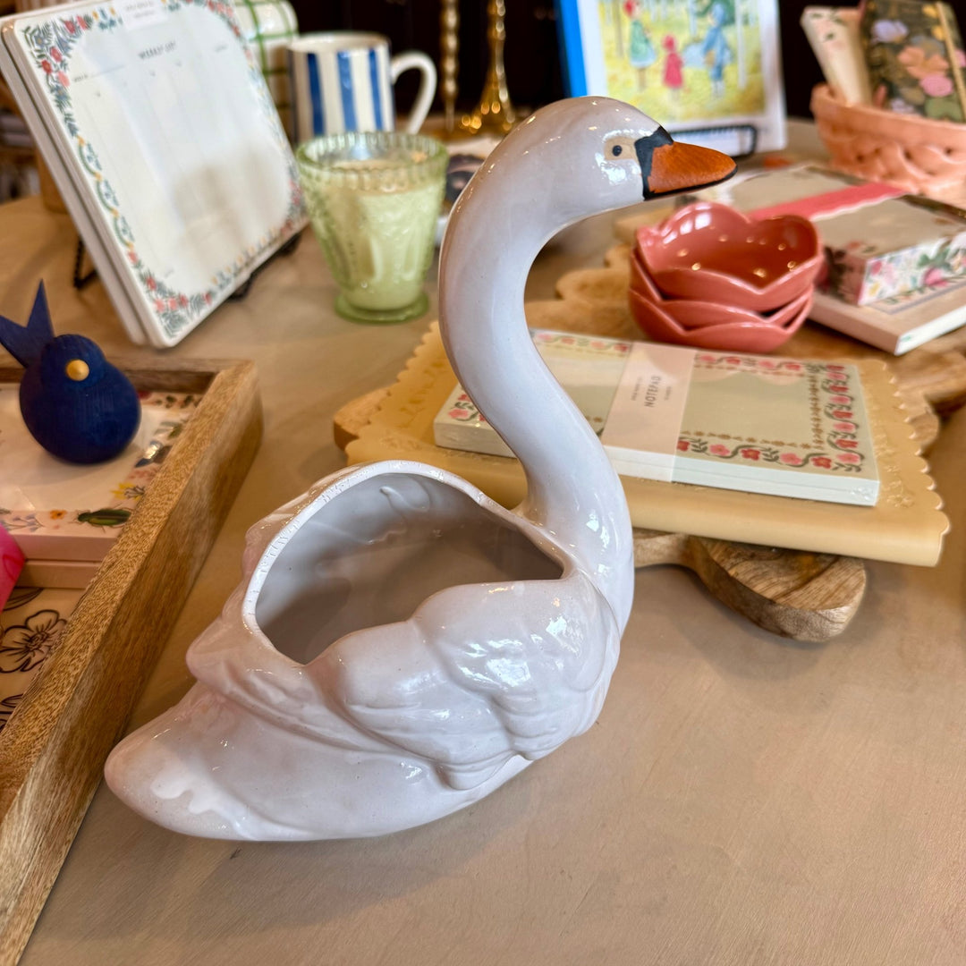 Swan Stoneware Planter - Merry PigletsCreative Co - Op