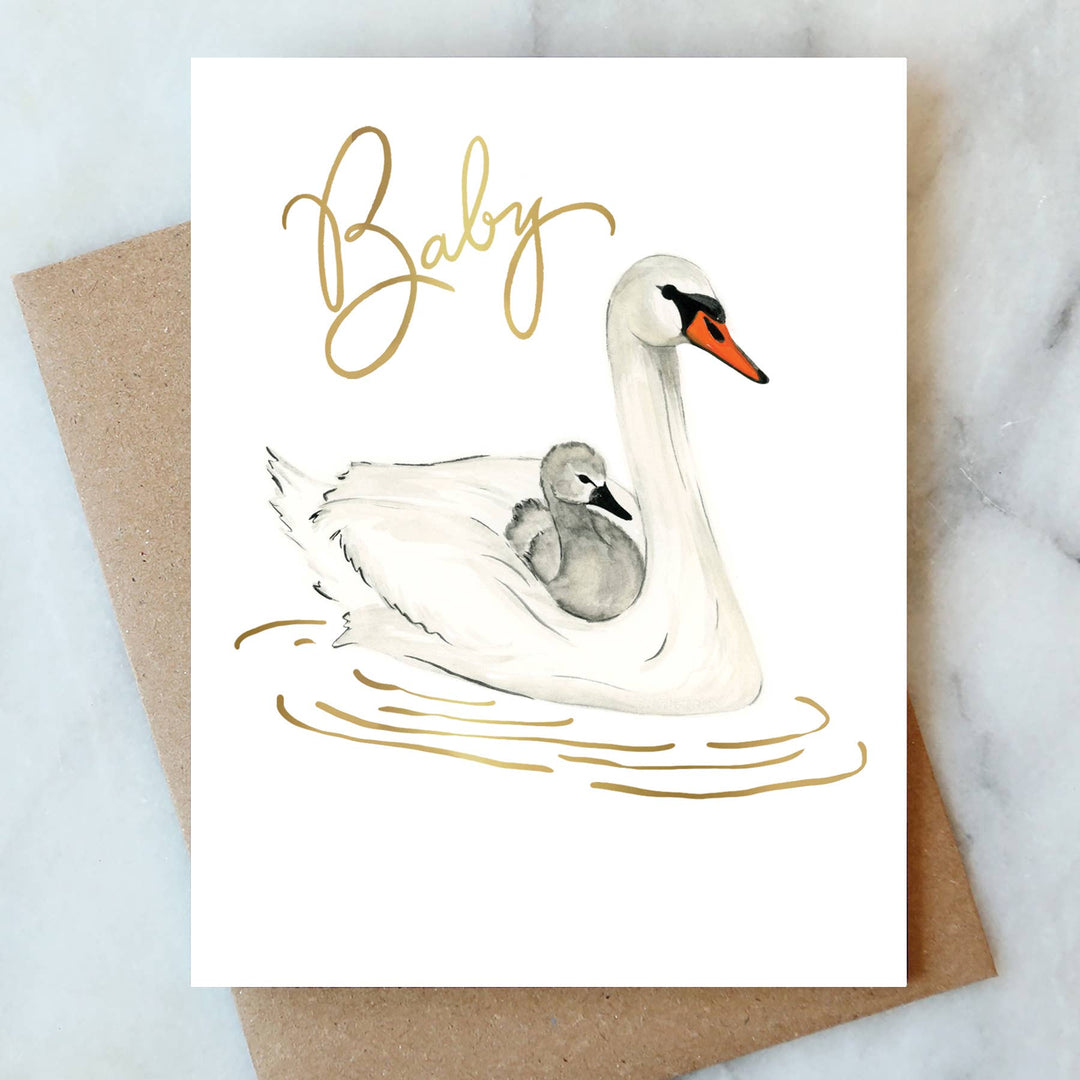 Swans New Baby Greeting Card - Merry PigletsAbigail Jayne Design