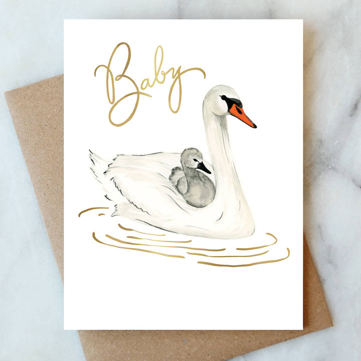 Swans New Baby Greeting Card - Merry PigletsAbigail Jayne Design