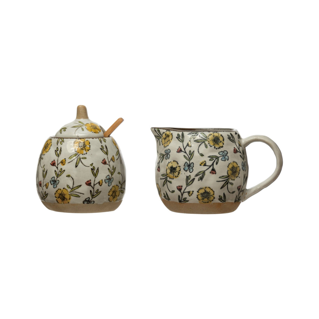 Sweet Floral Cream & Sugar Set - Merry PigletsCreative Co - Op