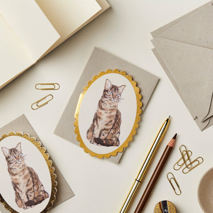 Tabby Cat Mini Greeting Card - Merry PigletsWanderlust Paper Co