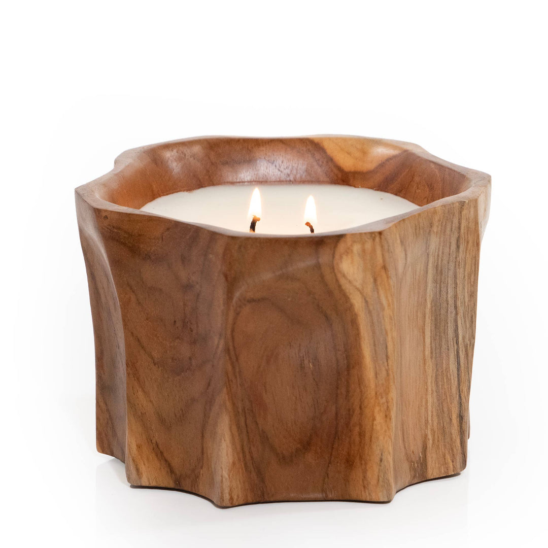 Teak Organic Wood Bowl Candle - Merry PigletsAndaluca