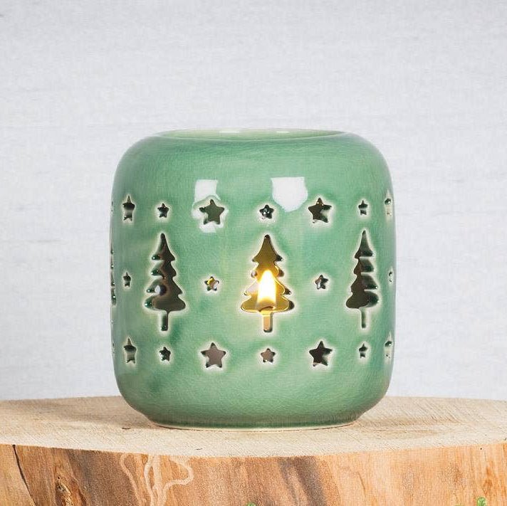 Tree & Star Cutout Tealight Holder - Merry PigletsAbbott