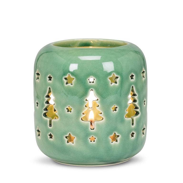 Tree & Star Cutout Tealight Holder - Merry PigletsAbbott