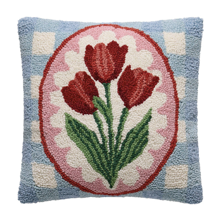 Tulip Frame Wool Hooked Pillow - Merry PigletsPeking Handicraft