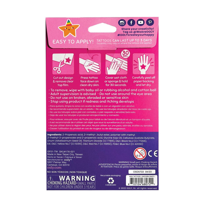 Unicorn Party Mini Temporary Tattoos - Merry PigletsOOLY