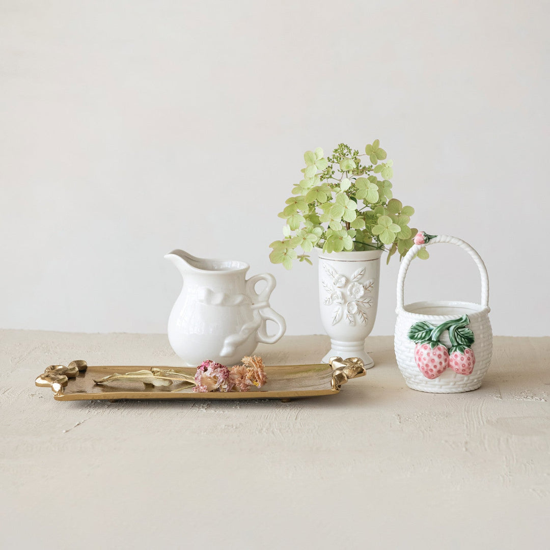 Vintage Reproduction White and Gold Vase - Merry PigletsCreative Co - Op