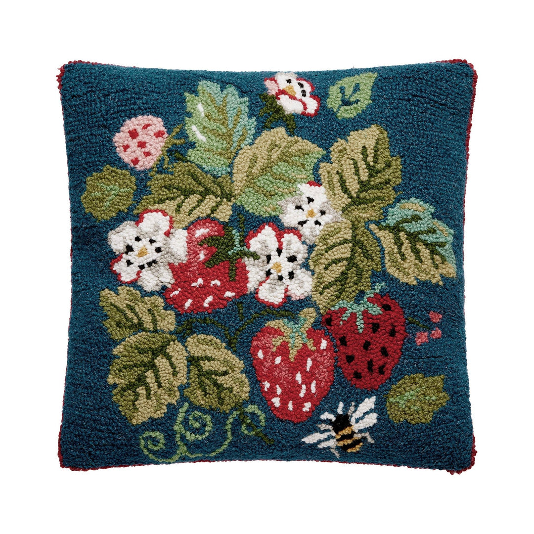 Vintage Strawberries Wool Hooked Pillow - Merry PigletsPeking Handicraft