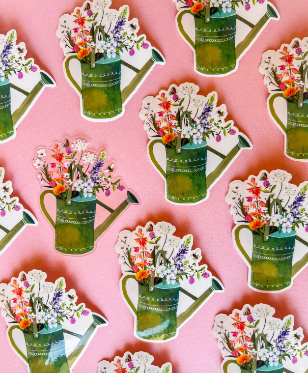 Watering Can Clear Sticker - Merry PigletsKatie Daisy