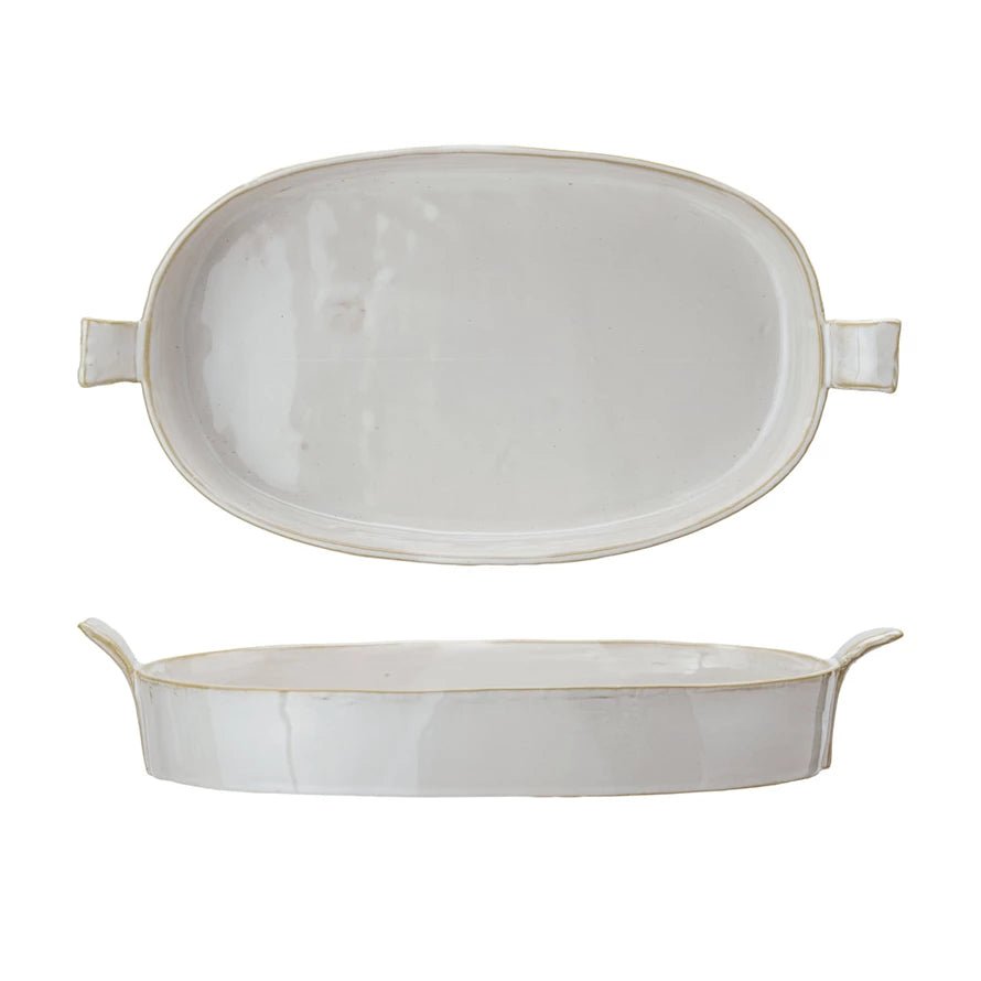 White Baker Dish - Merry PigletsCreative Co - Op