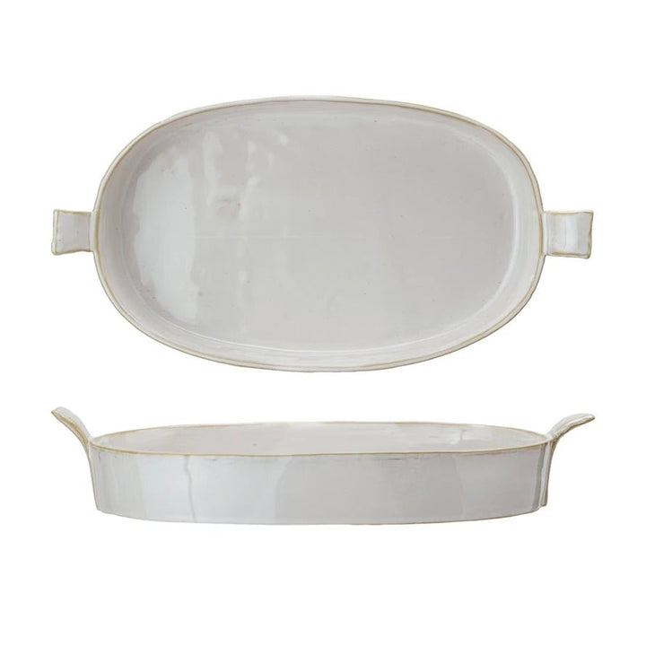 White Baker Dish - Merry PigletsCreative Co - Op