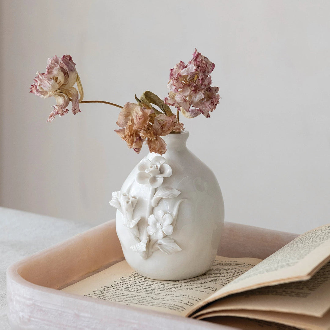 White Flower Vase - Merry PigletsCreative Co - Op