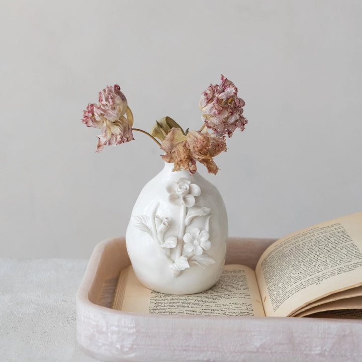 White Flower Vase - Merry PigletsCreative Co - Op