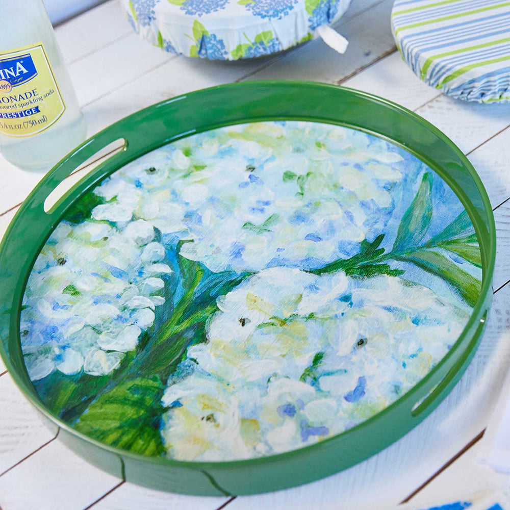White Hydrangeas Round Serving Tray - Merry Pigletsrockflowerpaper