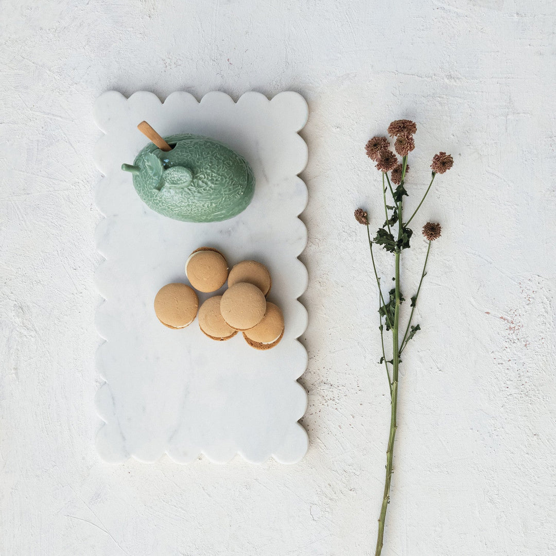 White Marble Cheese Board - Merry PigletsCreative Co - Op