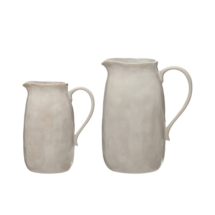 White Stoneware Pitcher - Merry PigletsCreative Co-Op