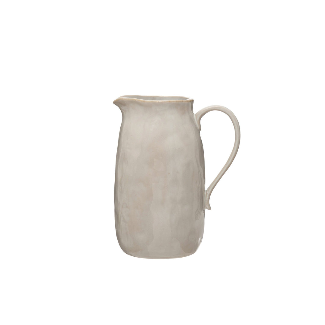 White Stoneware Pitcher - Merry PigletsCreative Co-Op