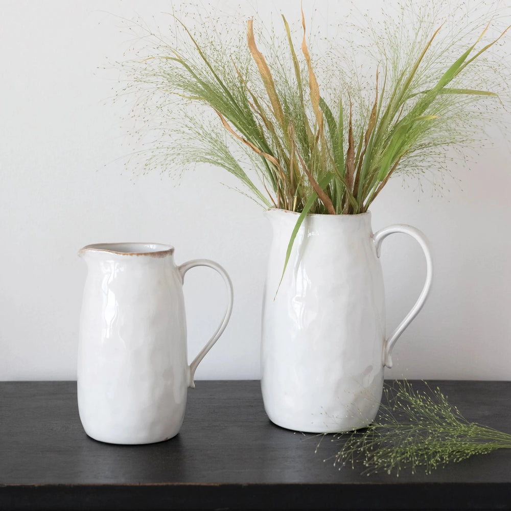 White Stoneware Pitcher - Merry PigletsCreative Co - Op
