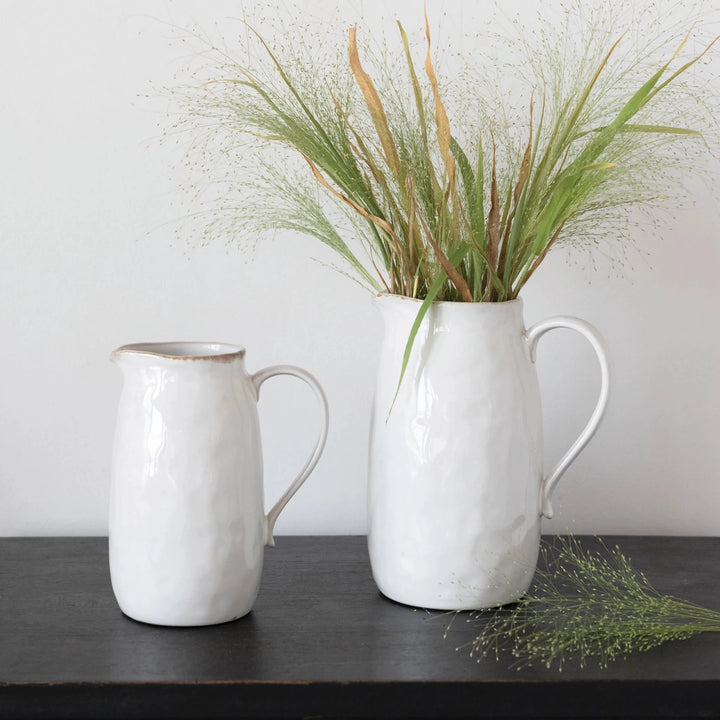 White Stoneware Pitcher - Merry PigletsCreative Co - Op