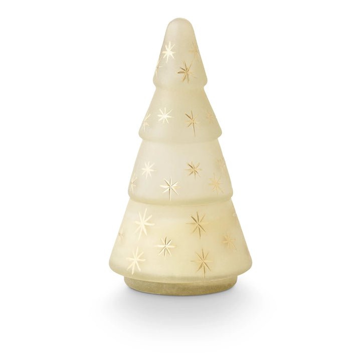 Winter White Frosted Star Glass Tree Candle - Merry PigletsIllume