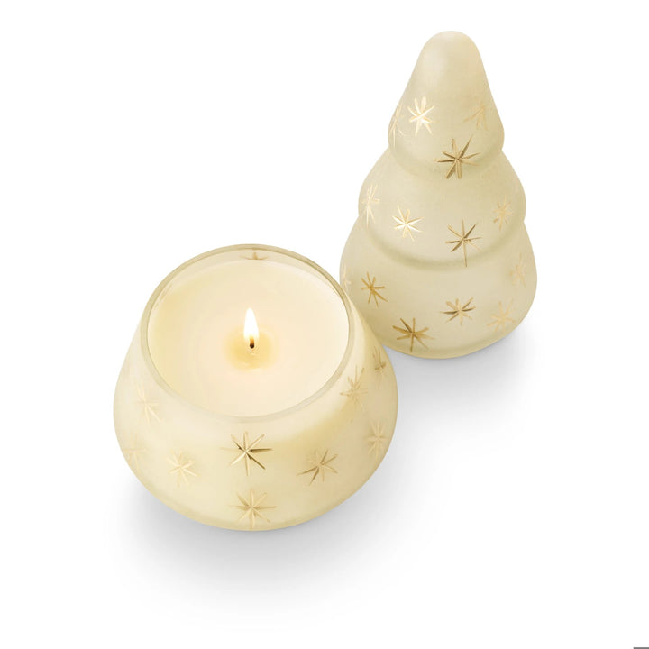 Winter White Frosted Star Glass Tree Candle - Merry PigletsIllume