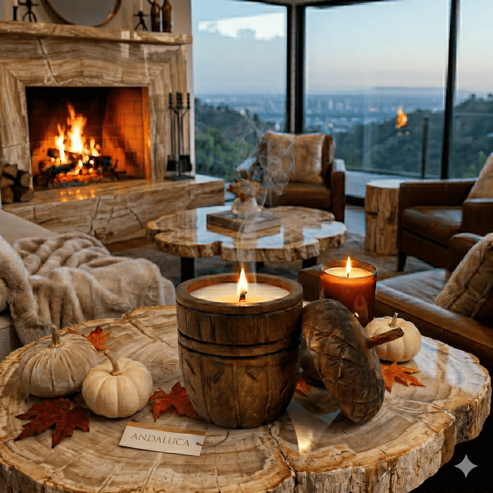 Wood Acorn Carved Fall Candle - Merry PigletsAndaluca