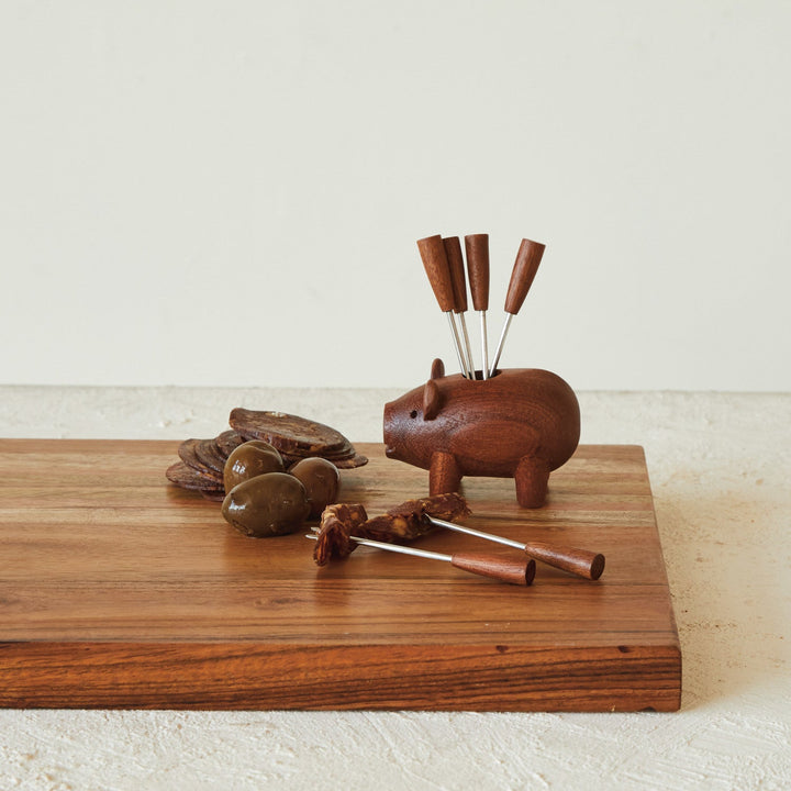 Wood Pig Appetizer Forks - Merry PigletsCreative Co - Op