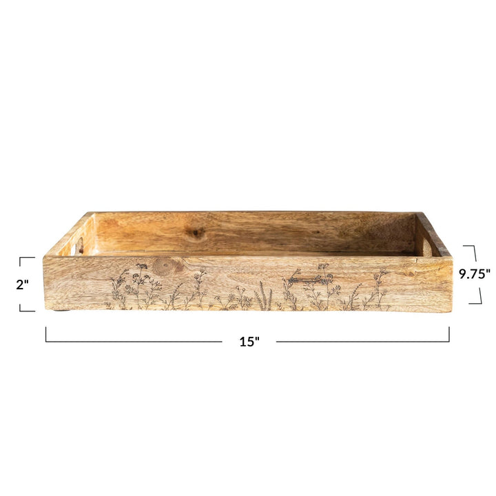 Wood Wildflower Tray with Handles - Merry PigletsCreative Co - Op