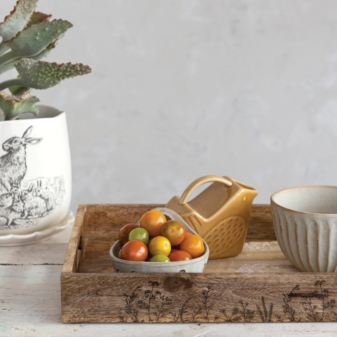 Wood Wildflower Tray with Handles - Merry PigletsCreative Co - Op