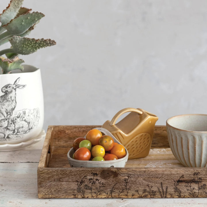 Wood Wildflower Tray with Handles - Merry PigletsCreative Co - Op
