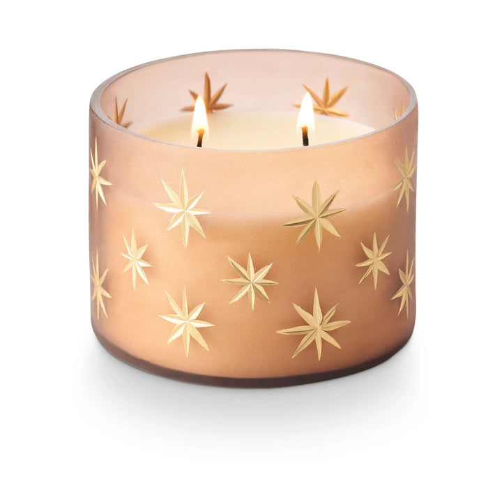 Woodfire Frosted Star Glass Candle - Merry PigletsIllume