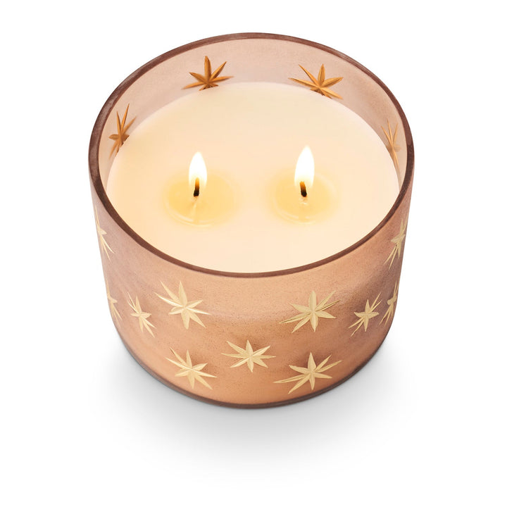 Woodfire Frosted Star Glass Candle - Merry PigletsIllume