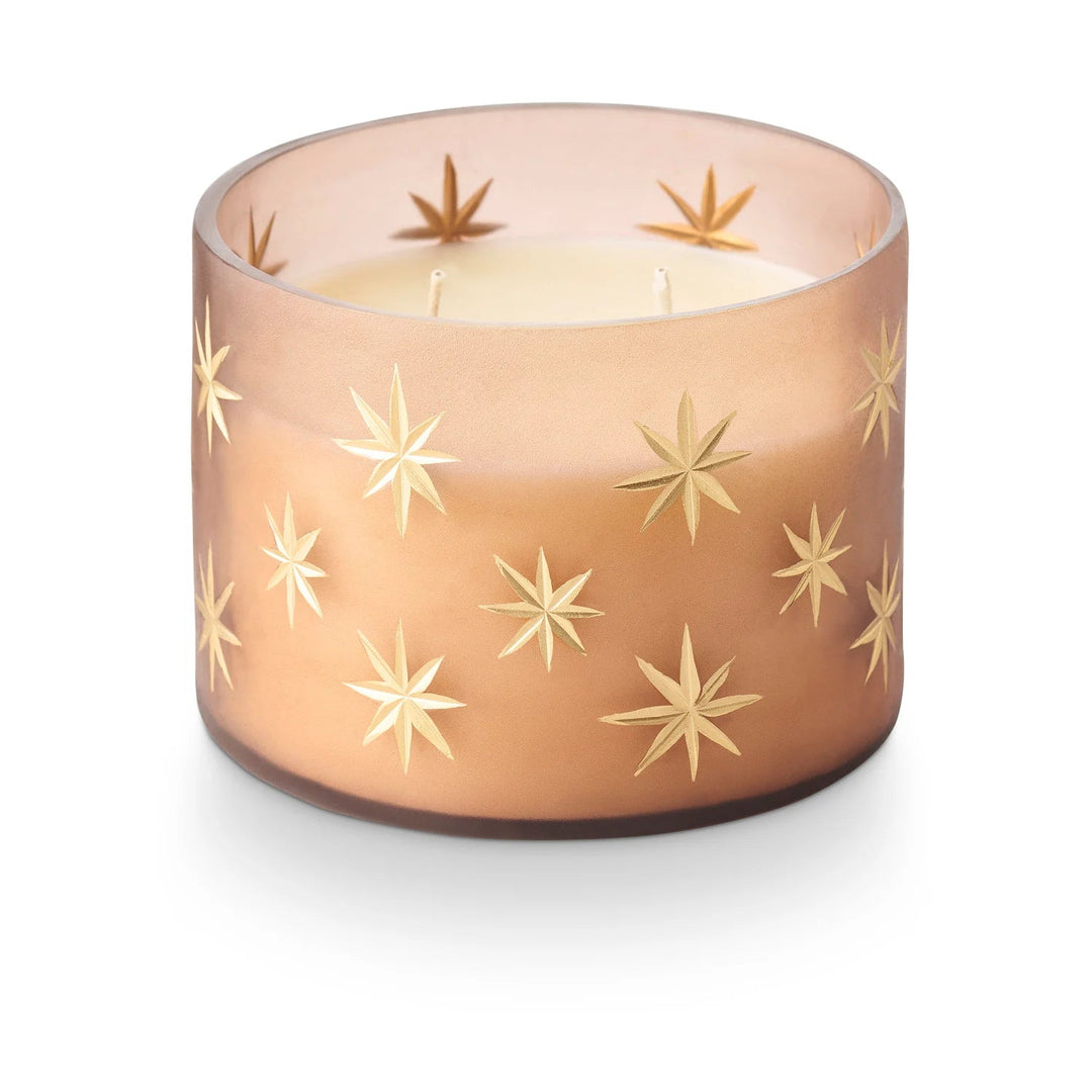 Woodfire Frosted Star Glass Candle - Merry PigletsIllume