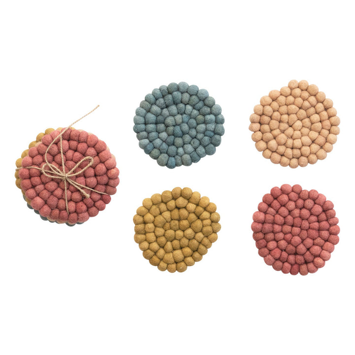 Wool Felt Ball Coaster Set - Merry PigletsCreative Co - Op
