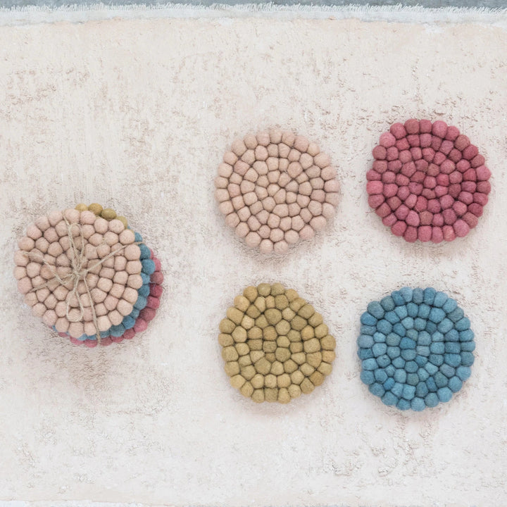 Wool Felt Ball Coaster Set - Merry PigletsCreative Co - Op