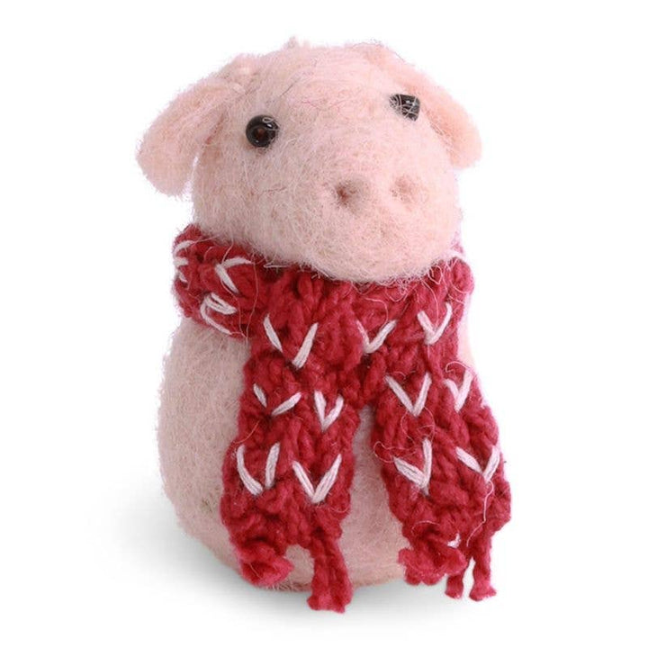 Wool Pig w/ Red Scarf Ornament - Merry PigletsGry and Sif