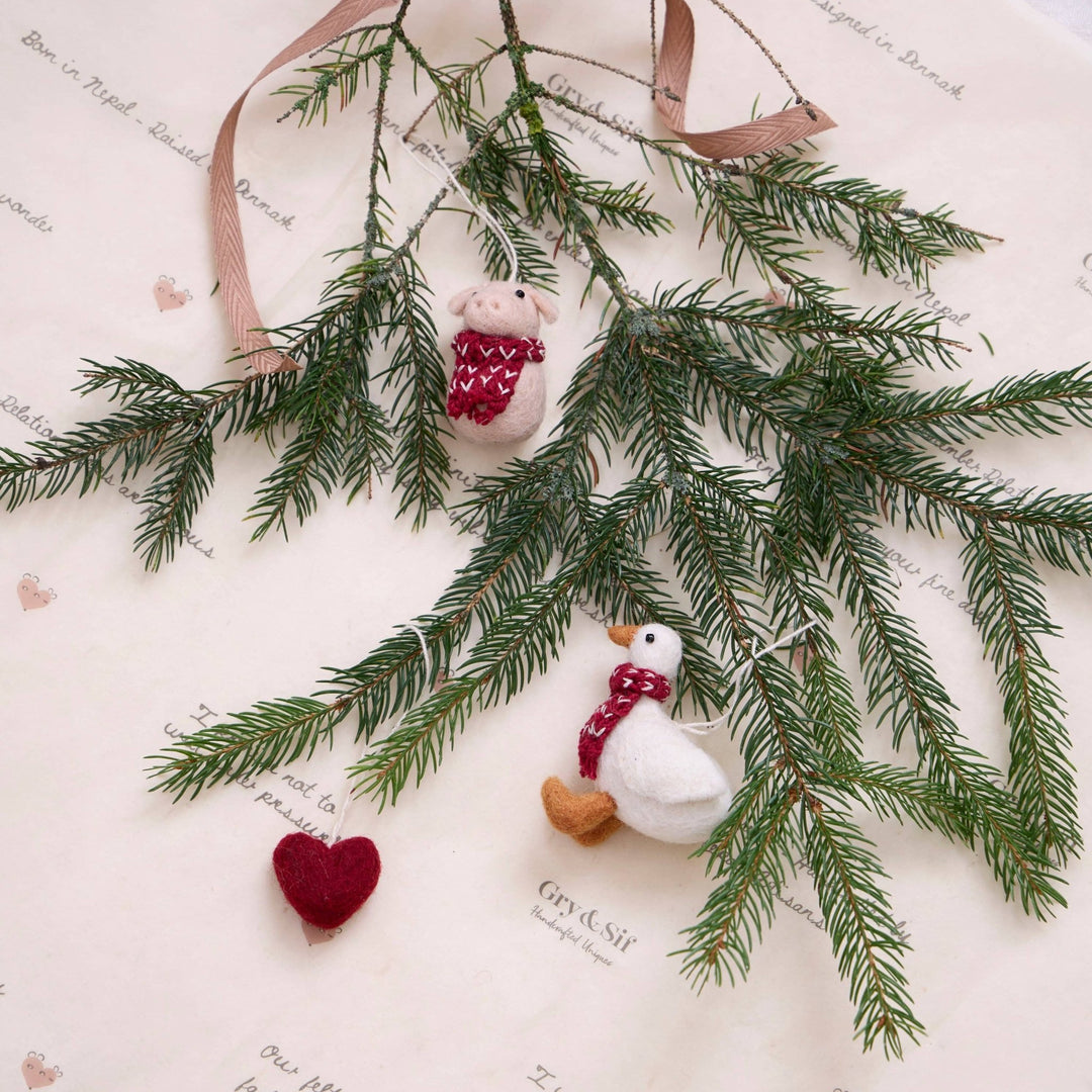 Wool Pig w/ Red Scarf Ornament - Merry PigletsGry and Sif
