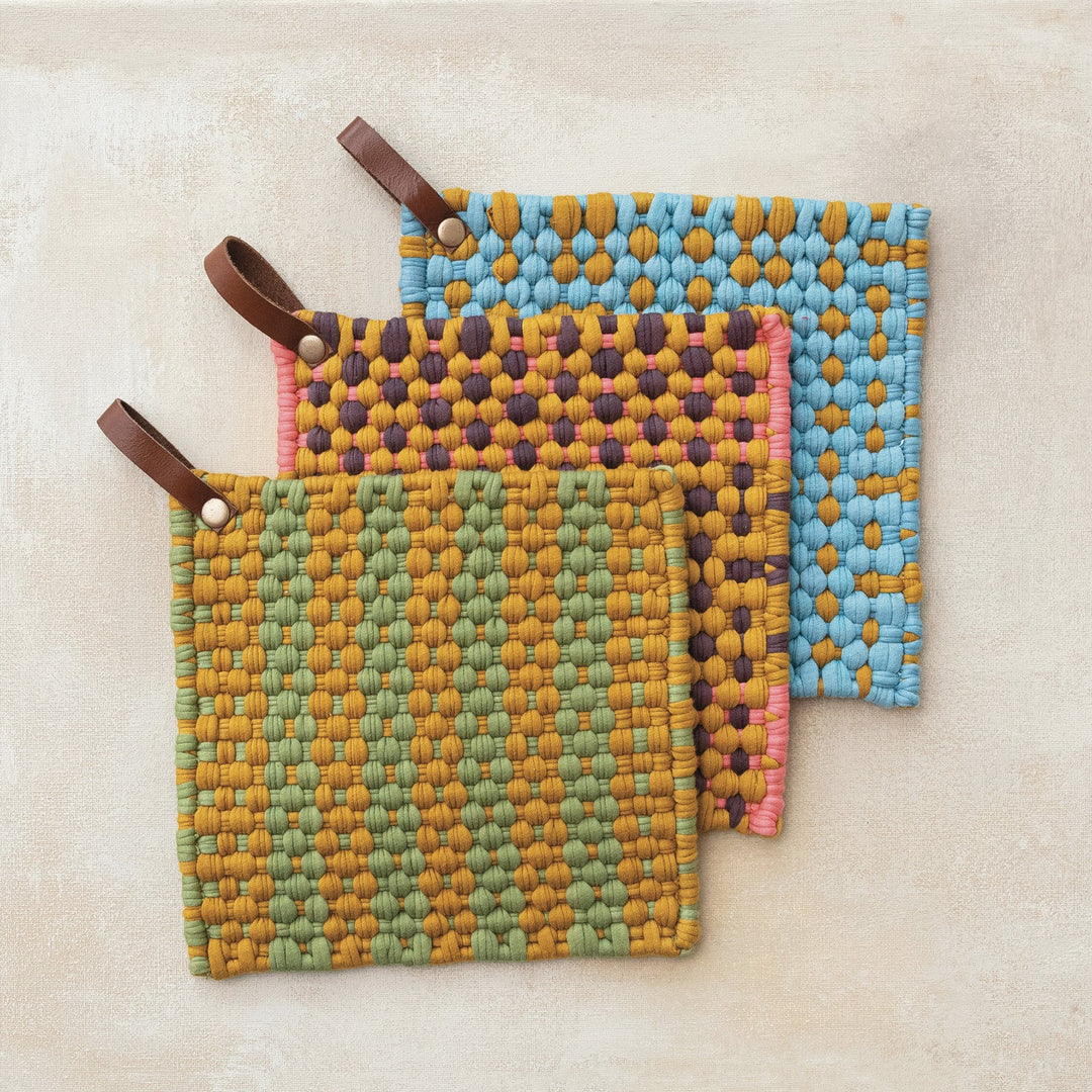 Woven Cotton Pot Holder - Merry PigletsCreative Co-Op