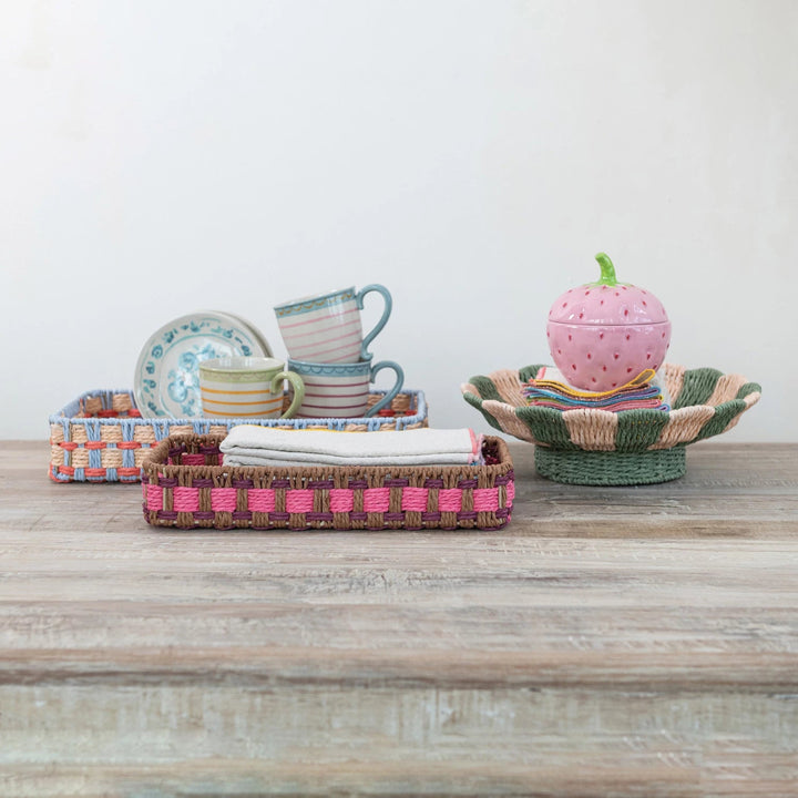 Woven Footed Bowl w/ Stripes - Merry PigletsCreative Co - Op
