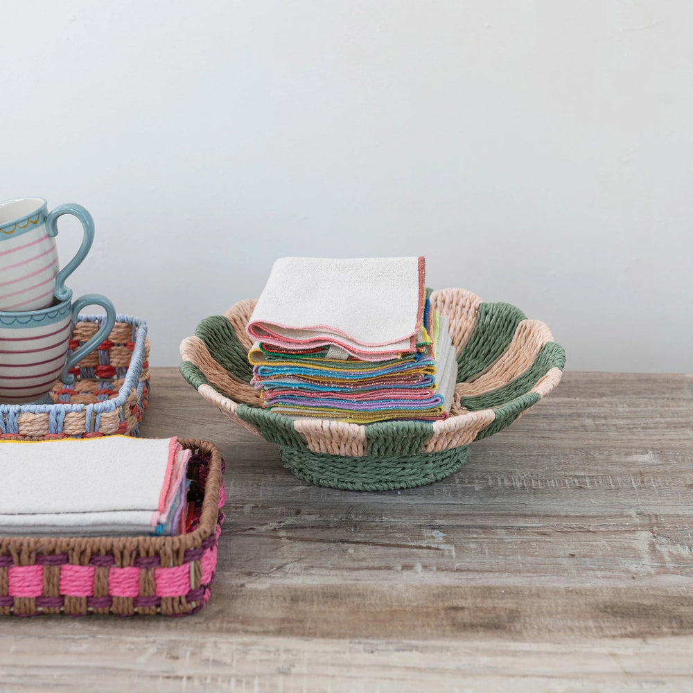 Woven Footed Bowl w/ Stripes - Merry PigletsCreative Co - Op