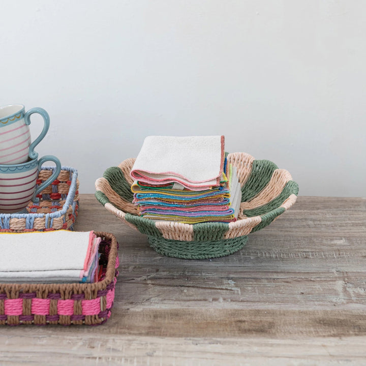 Woven Footed Bowl w/ Stripes - Merry PigletsCreative Co - Op