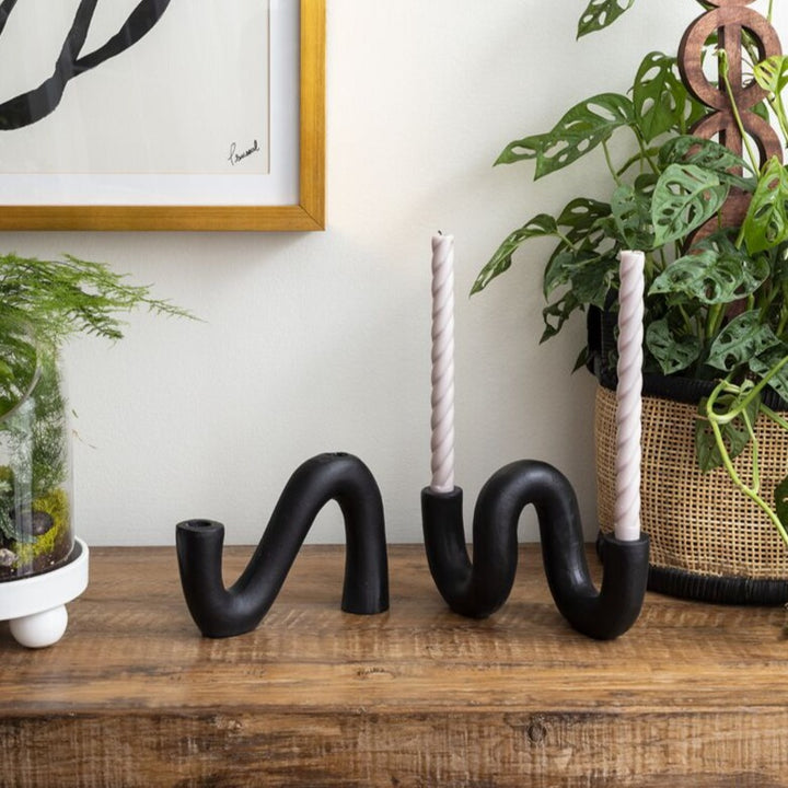 Black Curved Candle Holder