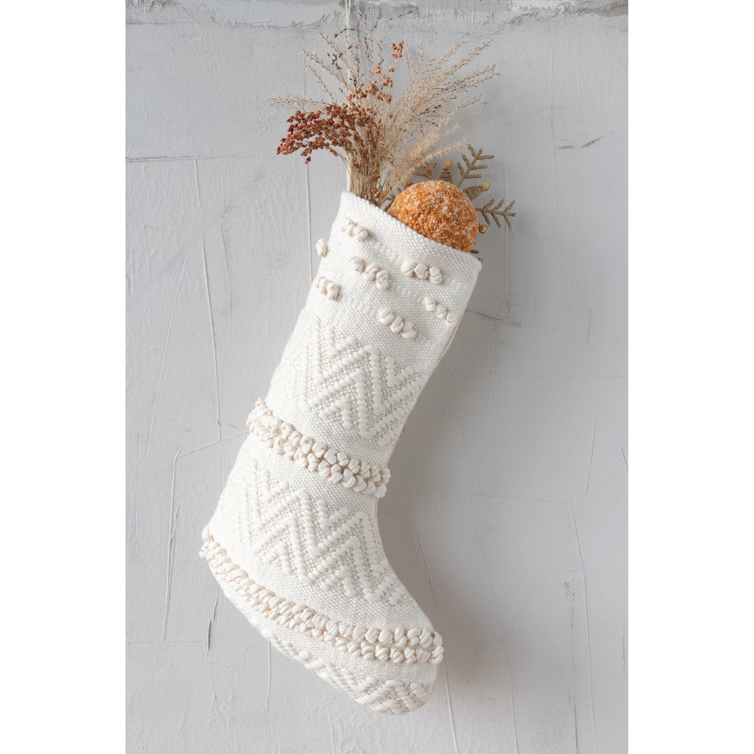 Cotton Blend Cream Stocking - Merry Piglets