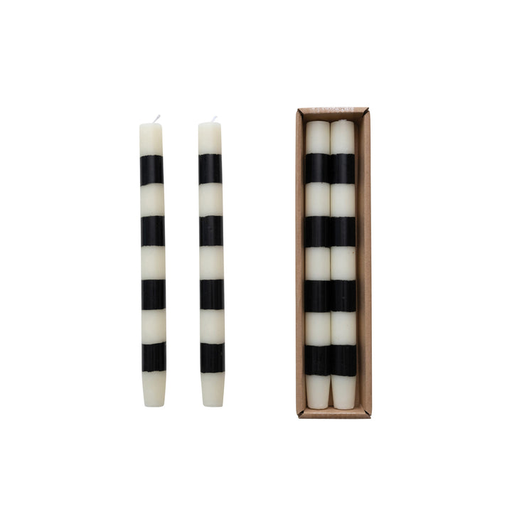 Taper Candle Black & Ivory Stripe - Merry Piglets